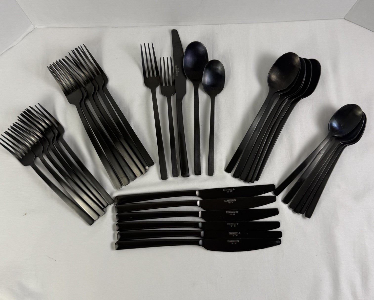 35 Piece Cambridge Cecil Black Satin Flatware Silverware Service For 7 Titanium