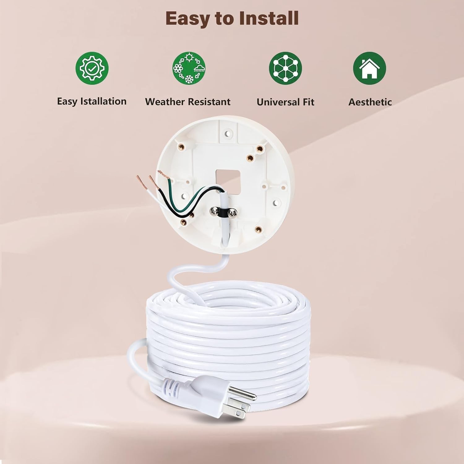 Weatherproof 20ft Charging Cable & Mount for Security Floodlight Cameras