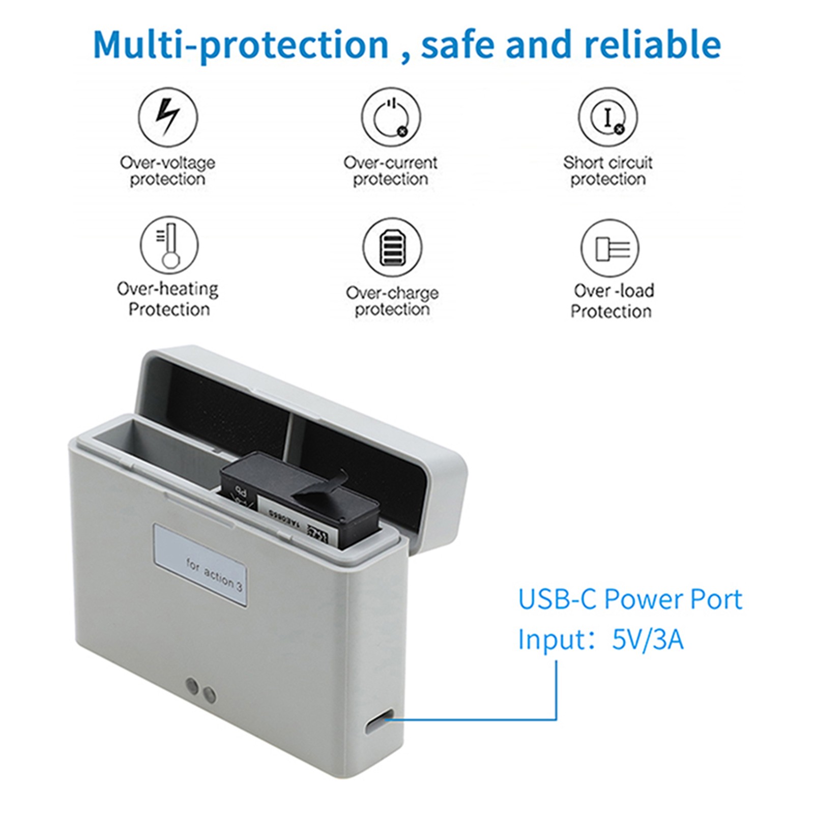 For DJI Action 3 Dual-channel Charger USB Charging Box Replacement Accessories