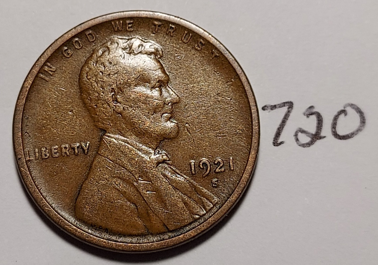 1921-S Lincoln Wheat Cent  VERY FINE  #720
