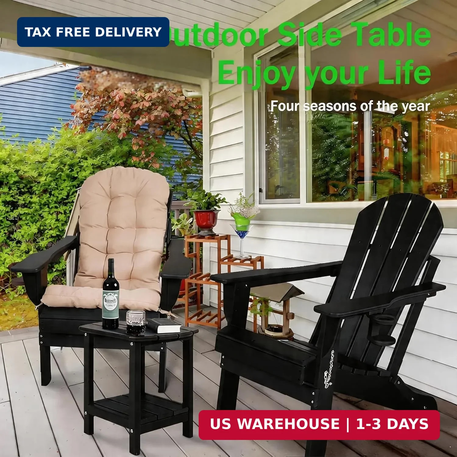 Adirondack Square Outdoor Side Table,2-Tier Storage Patio Side Table with Weathe