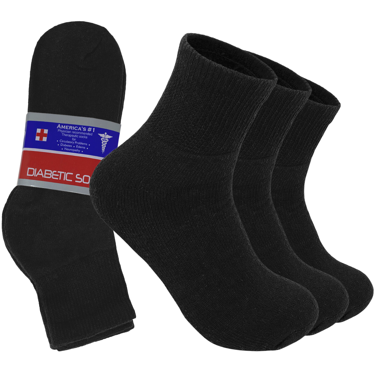 12 Pairs Diabetic Crew Circulatory Socks Health Women Cotton 9 10-15 Low Black