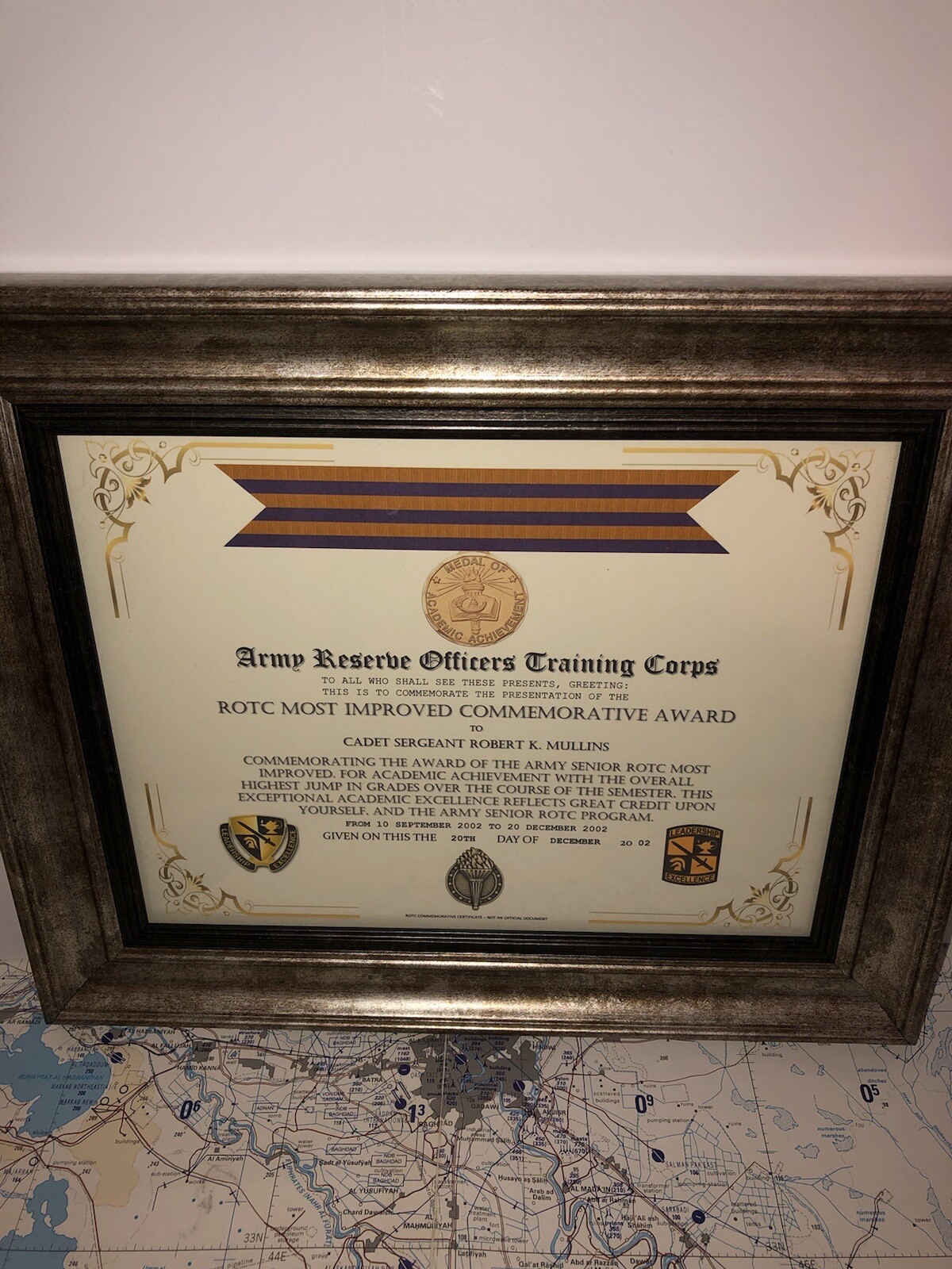 ARMY R.O.T.C. / MOST IMPROVED COMMEMORATIVE AWARD CERTIFICATE
