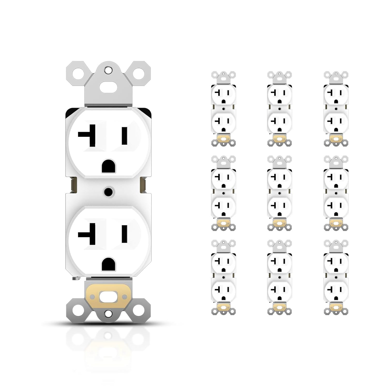 Duplex Electrical Outlets, 20 Amp, UL Listed, 10 Pack, White, Non-Tamper Resista