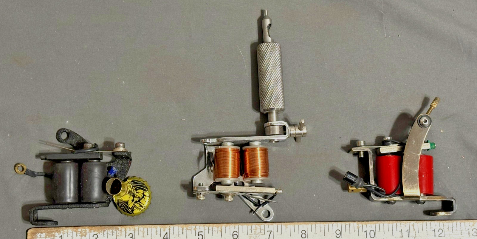 Lot THREE OLD SCHOOL Custom COIL TATTOO MACHINE Frame Shader Liner BOTTLE CAP