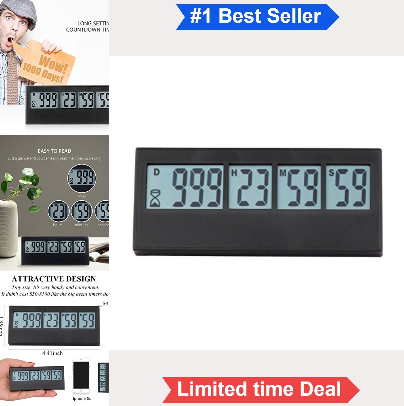 Digital Countdown Days Timer 999 Days 23 Hours 59 Minutes Seconds LCD Display