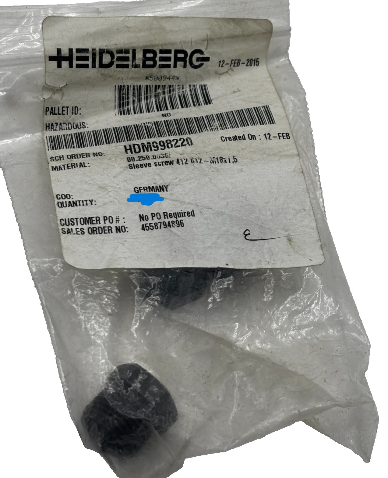 LOT OF 3 HEIDELBERG SLEEVE SCREW 412 612-M18X1.5 HDM998220 00.250.00367 🎯