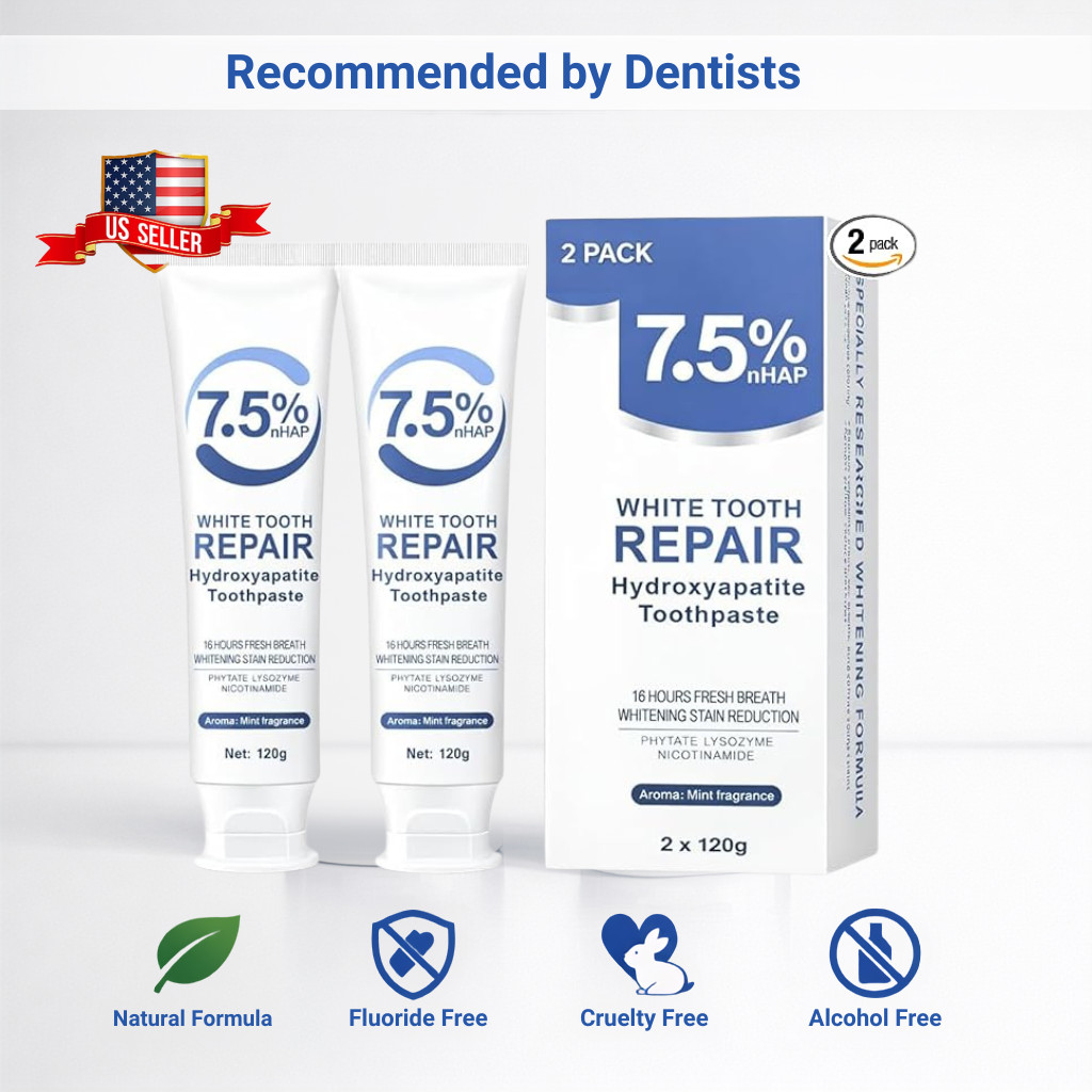 7.5% Nano Hydroxyapatite Toothpaste 2 Pack 8.46oz Fluoride-Free Enamel Repair