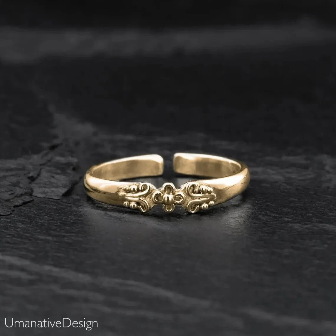 Women's Flower Gold Toe Ring Adjustable Ring Yellow Gold Plated 925 Sliver