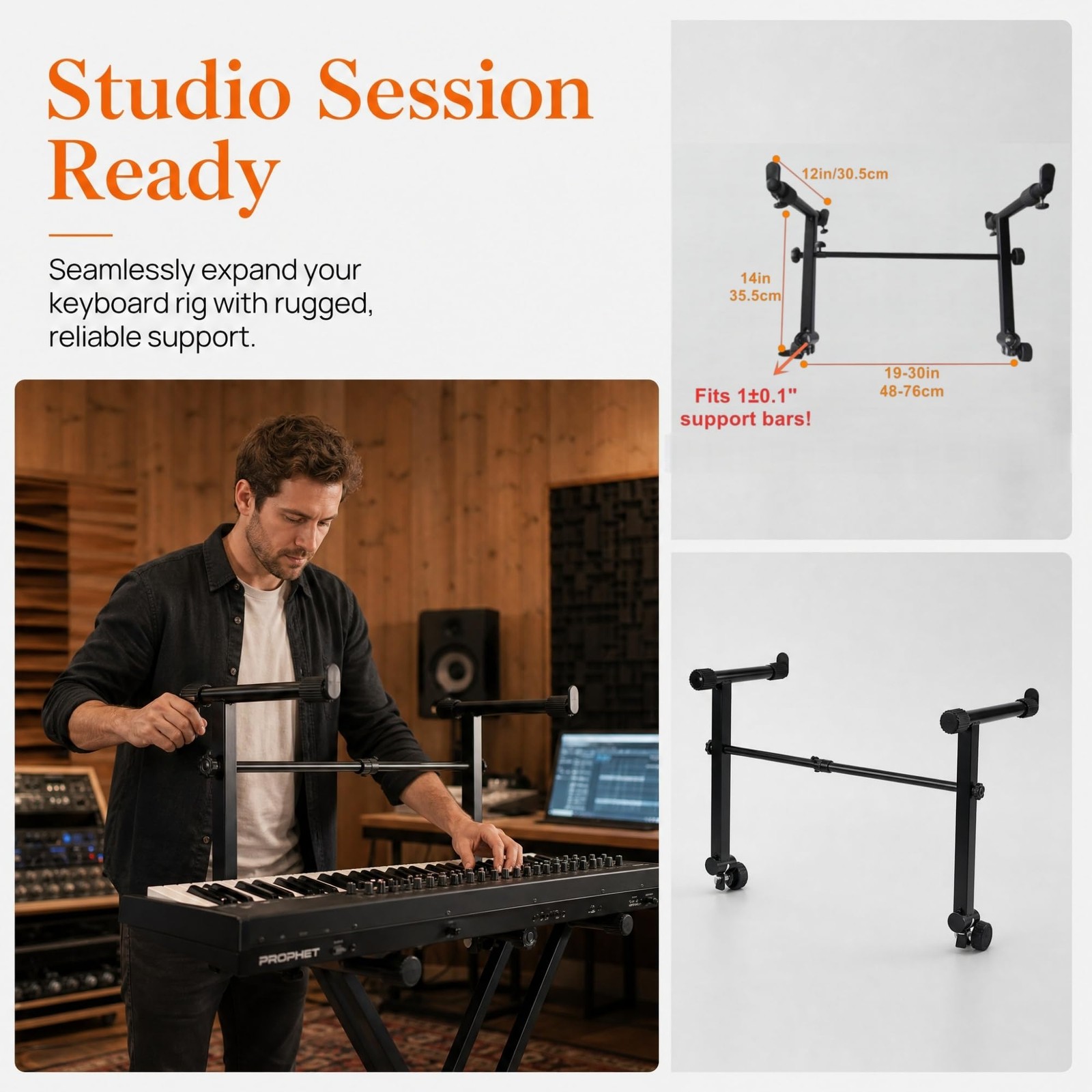 Keyboard Stand 2nd Tier AddOn Adjustable Width Extension 10.1 In