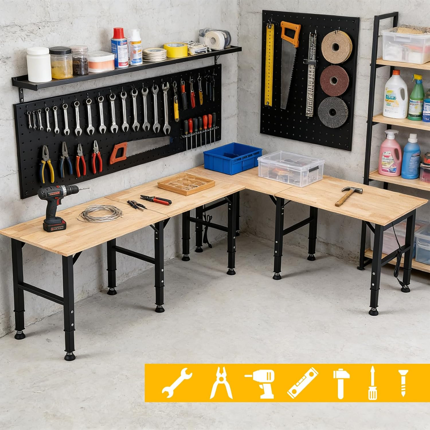 68'' Adjustable Workbench with Power Outlet, Heavy Duty Work Bench | 1500 LBS Lo