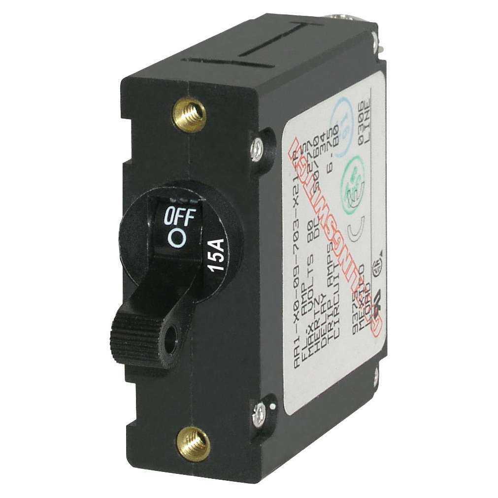 Blue Sea 7208 A-Series Black Toggle Circuit Breaker Single Pole 15A