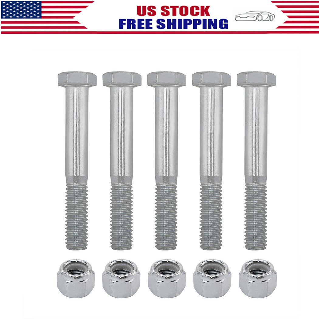 5 Pack Grade 2 Shear Bolts for Rotary Cutters 1/2" X 3-1/2" with Nylock Nuts