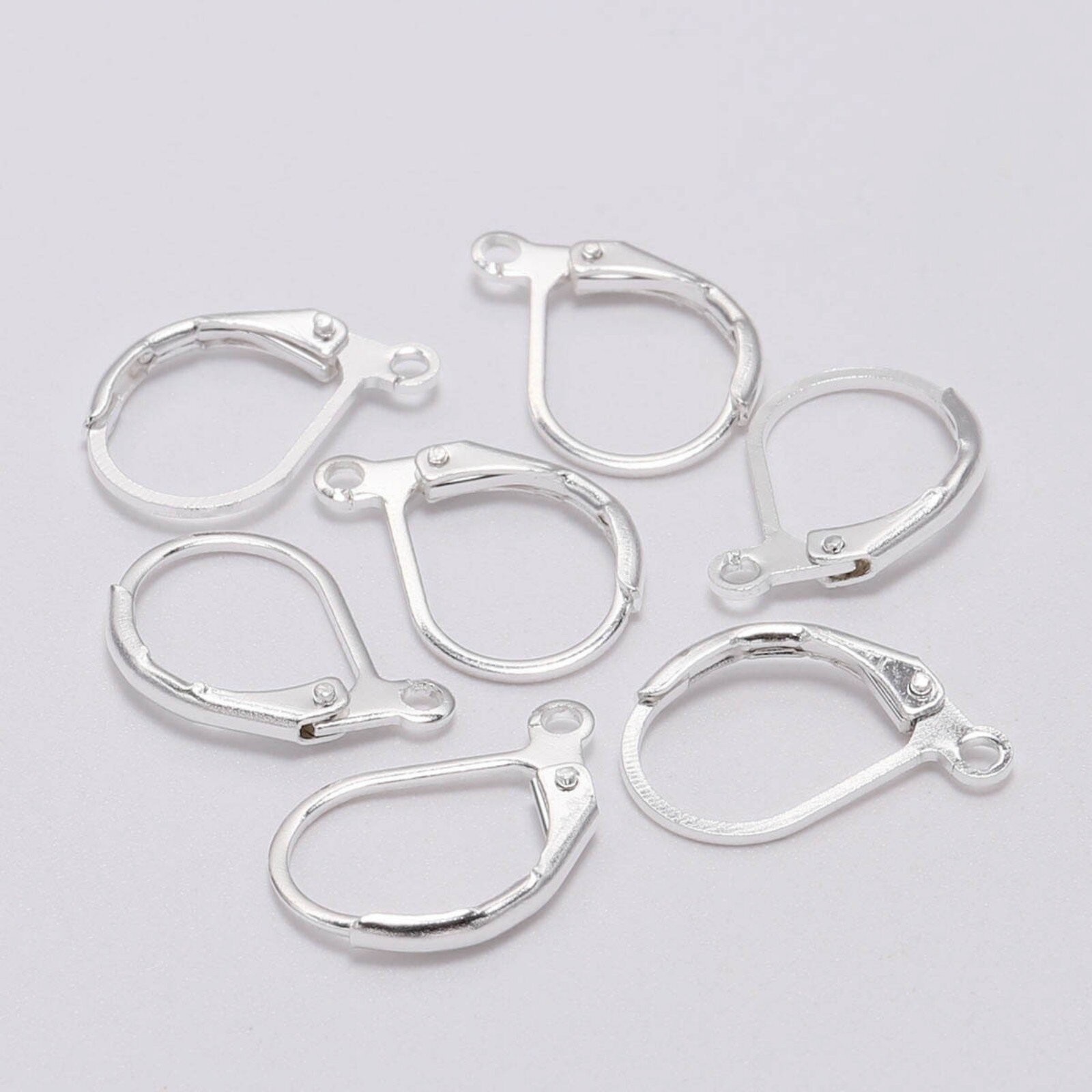 100 Silver Plated French Lever Back Earwire Ear Wire Earring Hook with Hoop