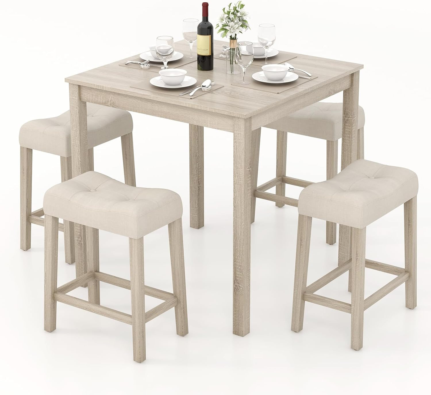 5-Piece Space-Saving Bar Table Set with Padded Stools for Small Spaces