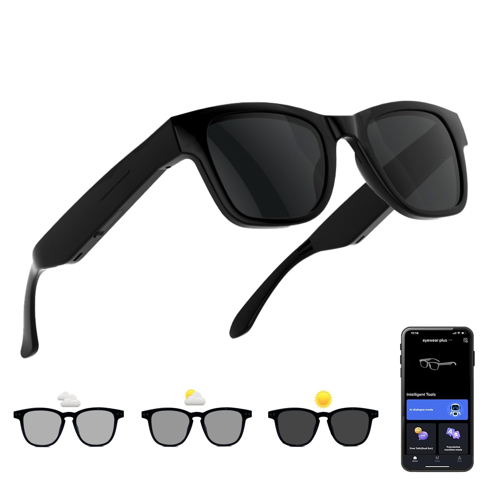 AI Lentes Inteligentes con Chat GPT Gafas De Sol Bluetooth Traductor 160 Idiomas