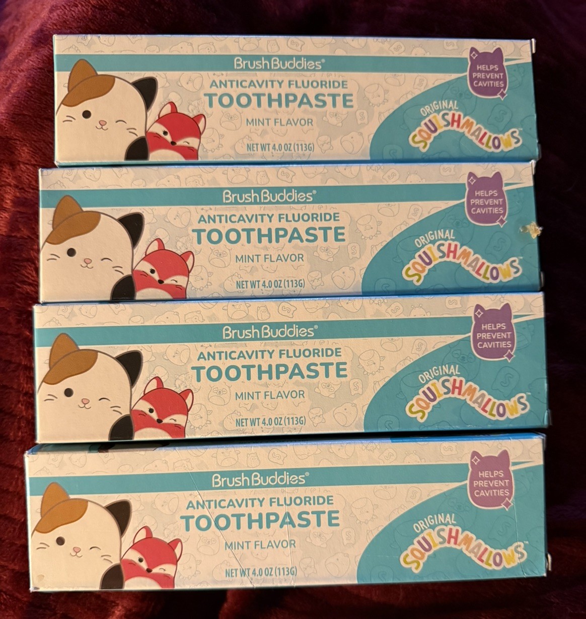 4 X BrushBuddies Original SQUISHMALLOWS Anticavity Fluoride Toothpaste Mint