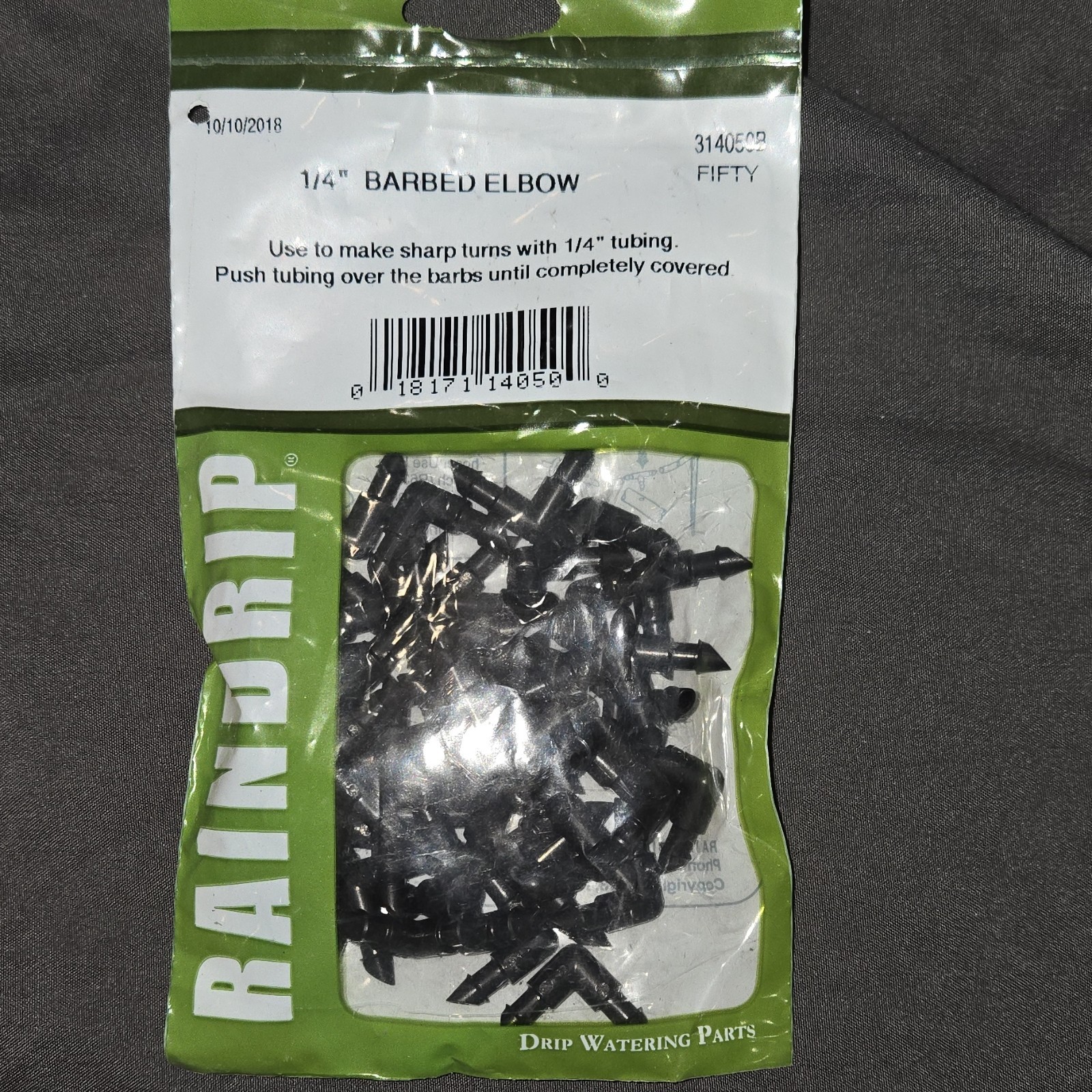 Raindrip 1/4" Plastic Black Barbed Elbow Garden Above Ground Pack of 50