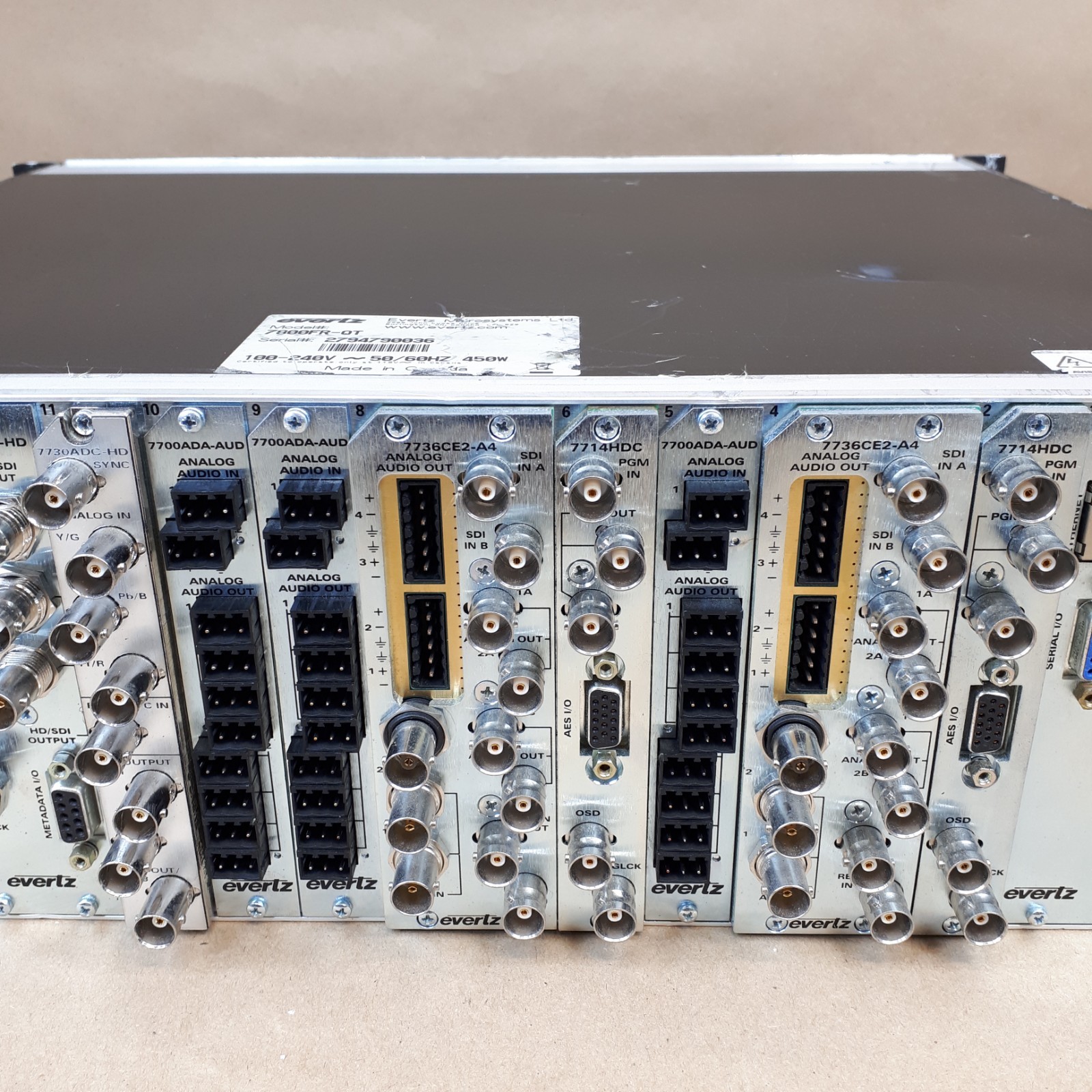 Evertz 7800FR-QT Quiet Mountable Multiframe Chassis 2 PSU, VGA W/10 Cards E6890B