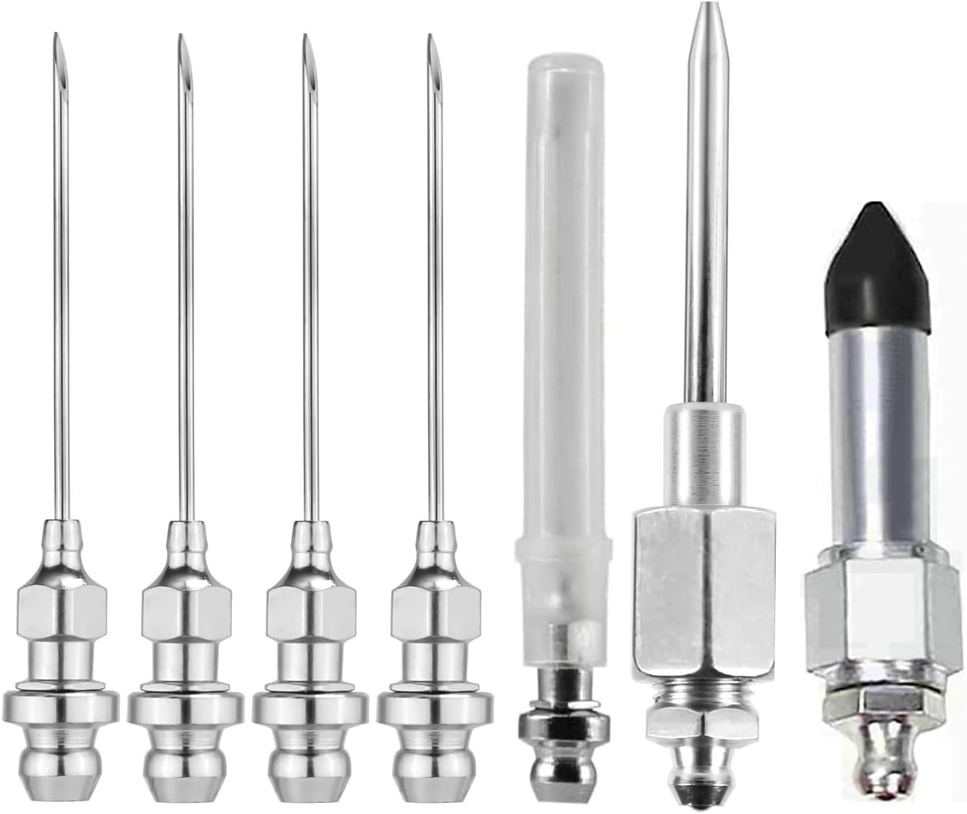 Grease Gun Accessory Set, 5pcs Grease Needle Nozzles 1 Grease Needle Dispenser w