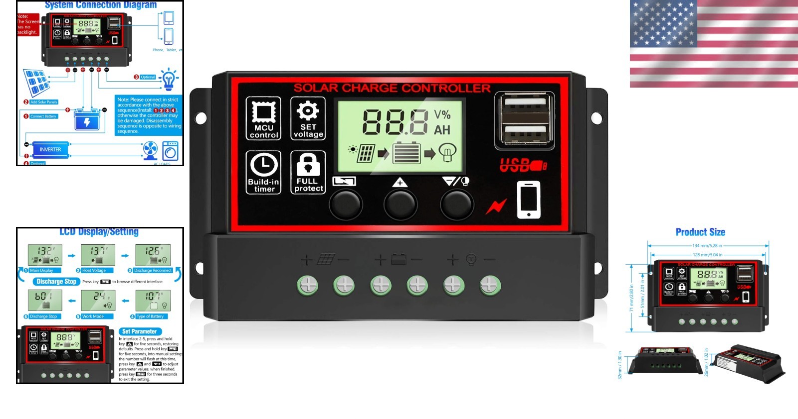 Intelligent 30A Solar Battery Regulator with Dual USB Charging - Safe & Durable