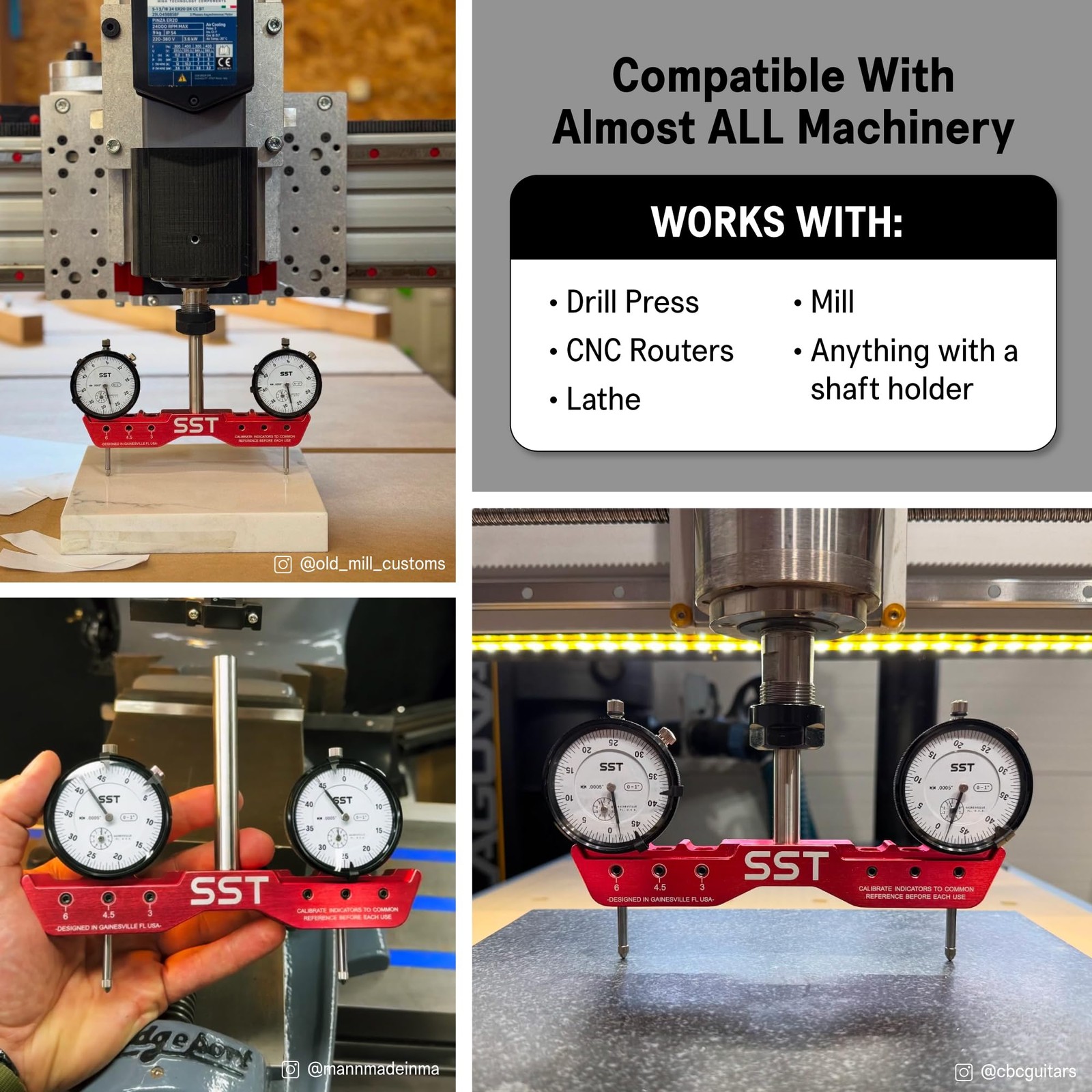 SST - Regular Mill & Lathe Tramming System - Tram, Align, & Square 1/2" Shank