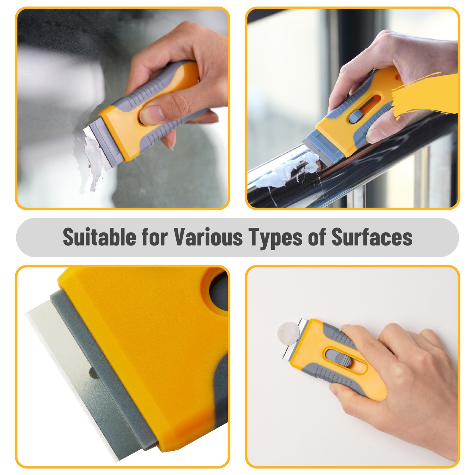 Bates- Razor Blade Scraper Tool, 2 Pack, 30 Extra Carbon Yellow and Gray