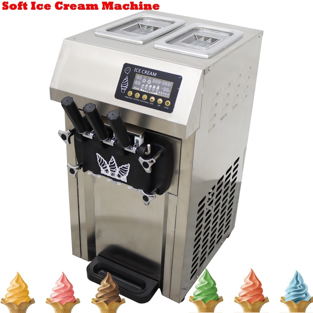 3 Flavor Auto Soft Serve Ice Cream Maker with Pre-cooling Ice Cream Machine 110V