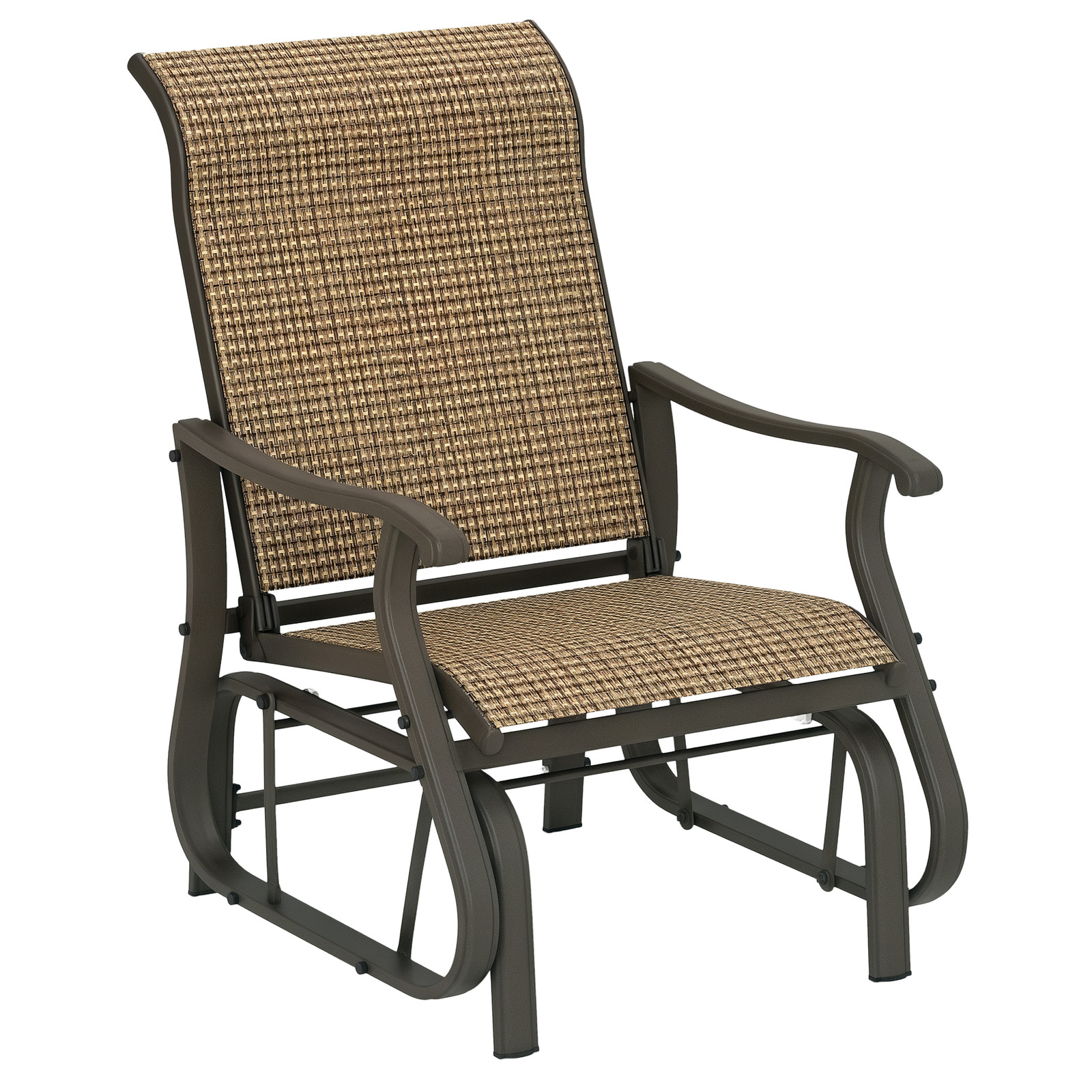 Outdoor Glider Chair, Steel Rocking Chair, Patio, Backyard, Porch, Garden, Brown