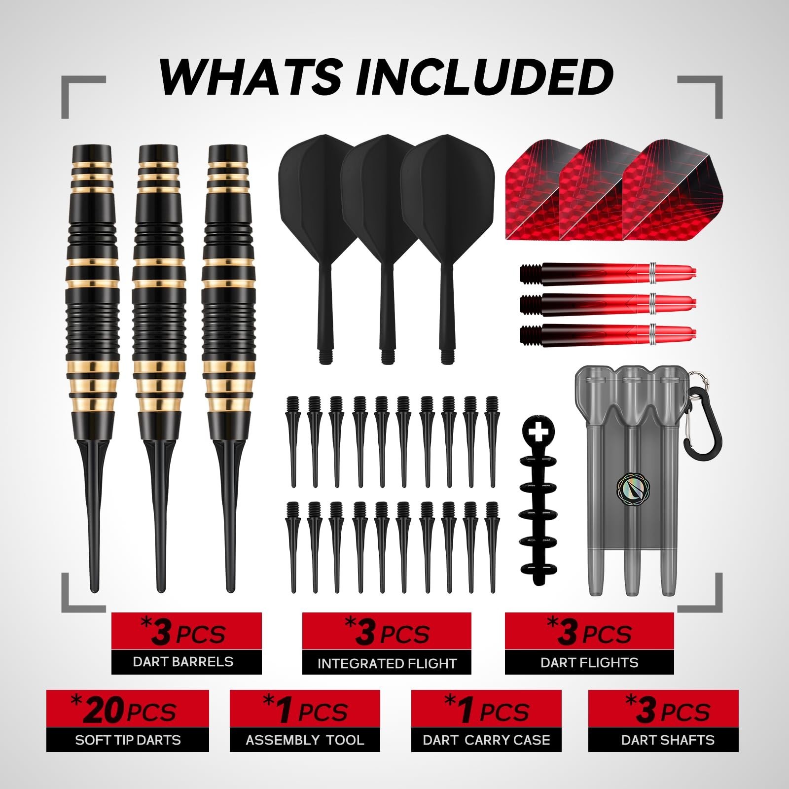 Professional Soft Tip Darts Set - 3 Pack with Extra Tips, Flights & Case for Ele