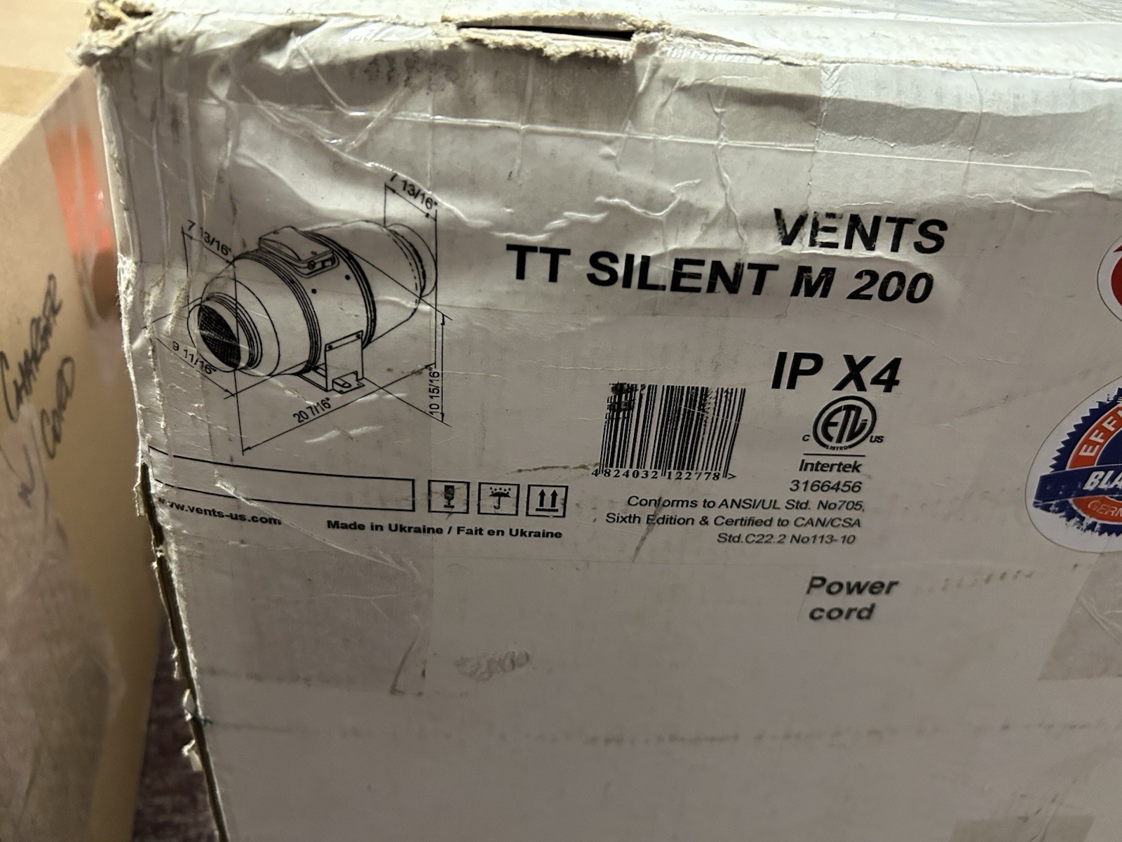 Intertek Vents TT. Silent M 200 IP X 4 Mixed Flow In-Line Fan