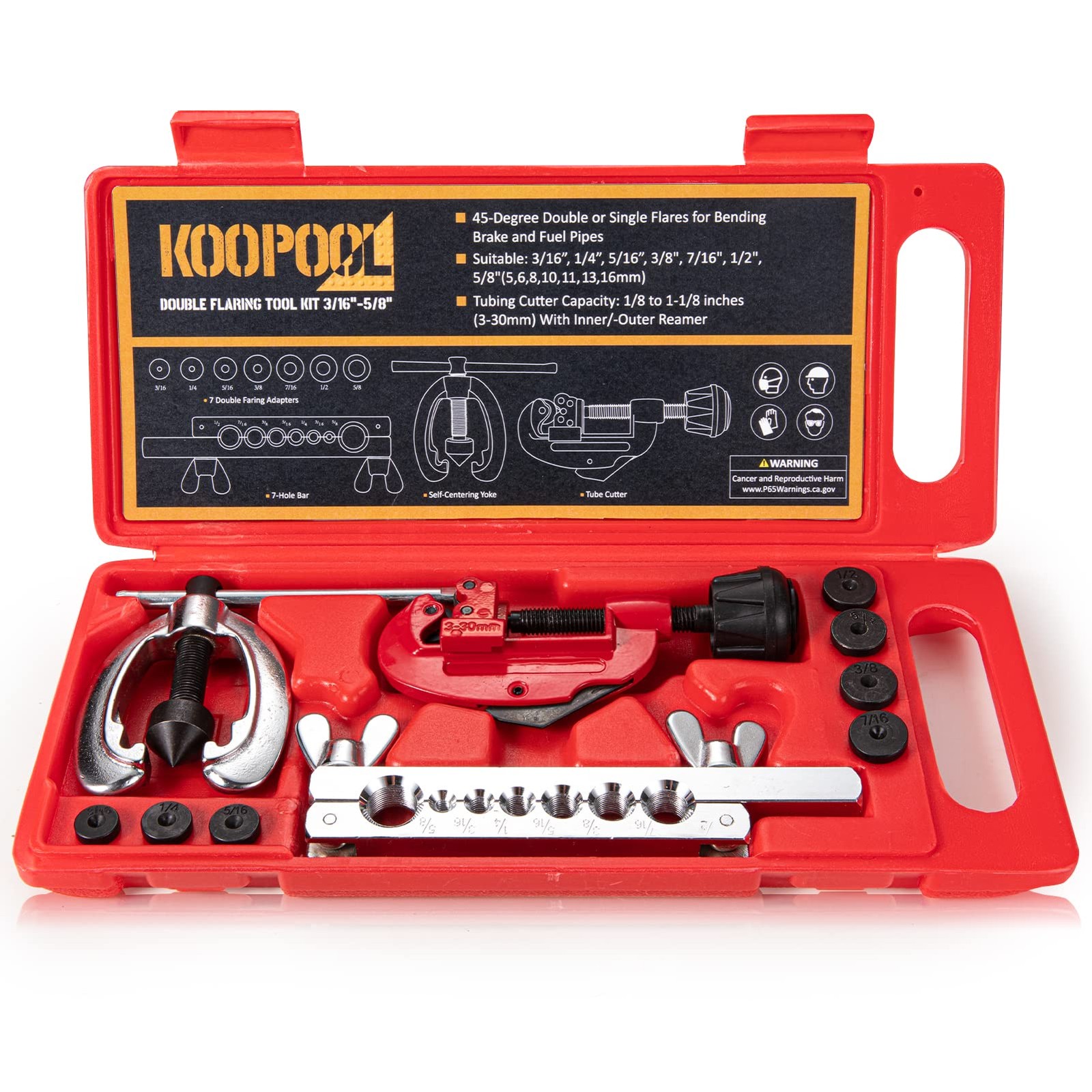 KOOPOOL Double & Single Flaring Tool Kit for Brake Line HVAC System 10PCS