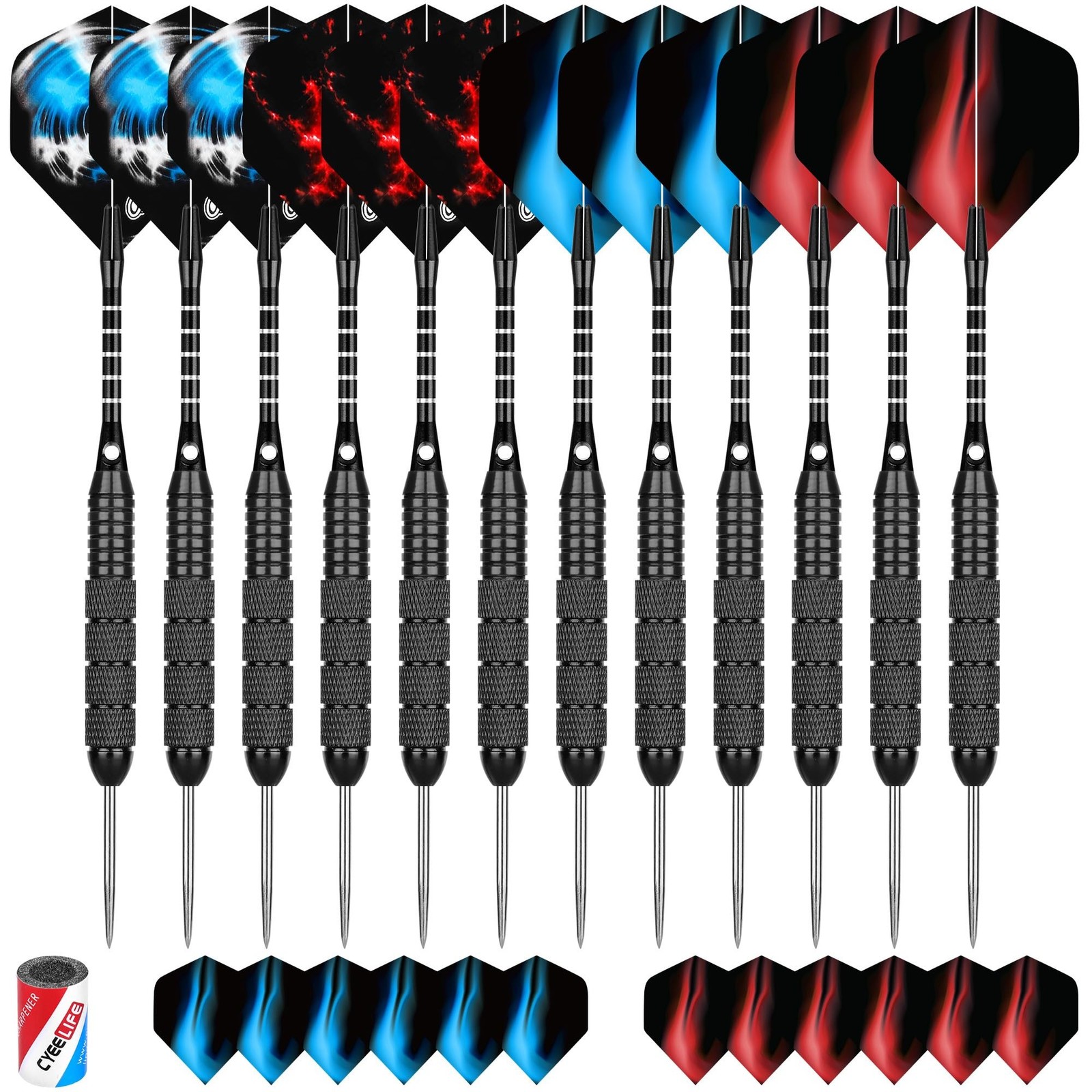 CyeeLife 12 Pack Steel Tip Darts, Professional Metal Dart Set with 12 Premium...