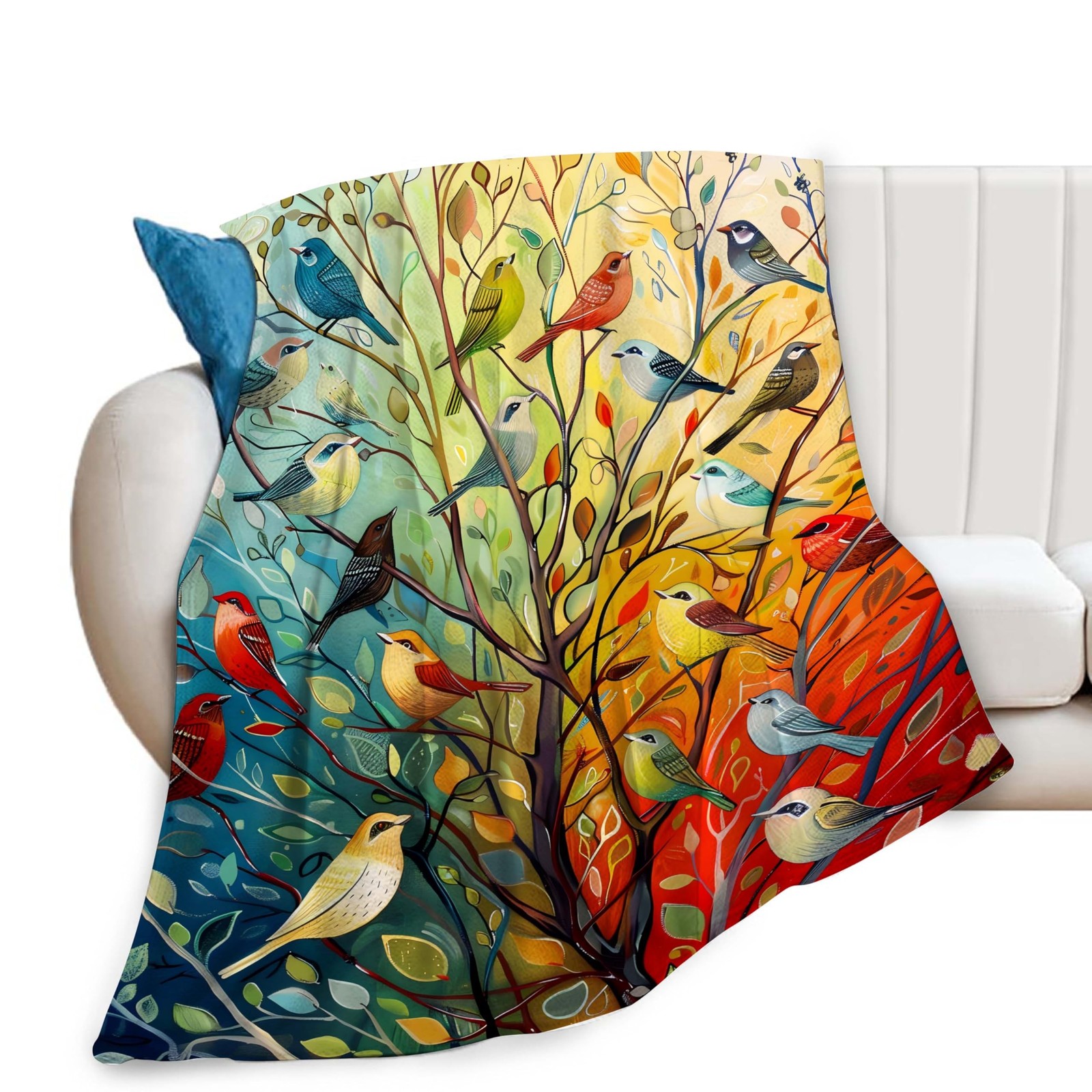 Colorful Birds Tree Decor Throw Blanket - Gifts for Bird Lovers, Girls, Boys ...