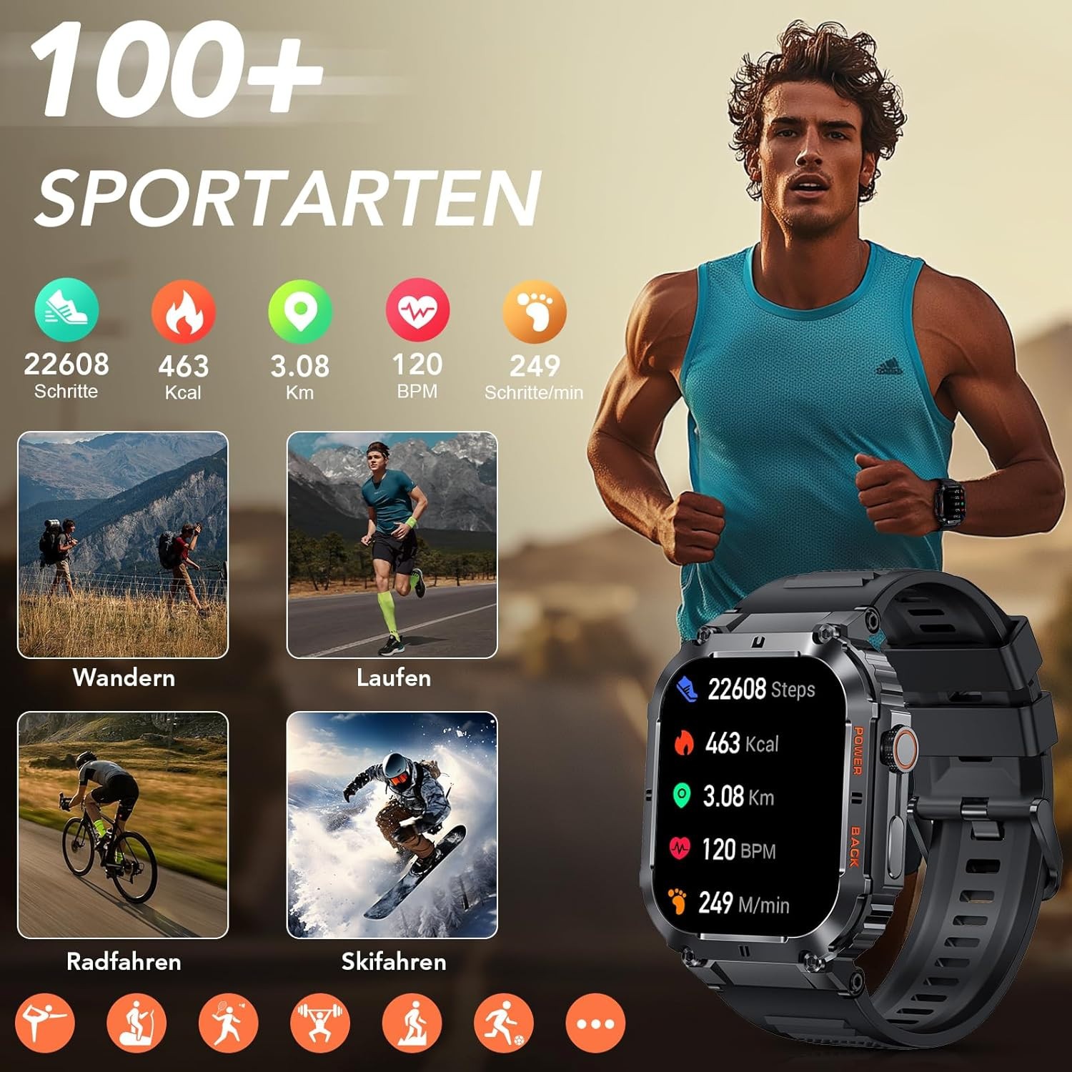 Smart Watch Men with Phone Function Bluetooth WiFi Waterproof Sleep Tracker