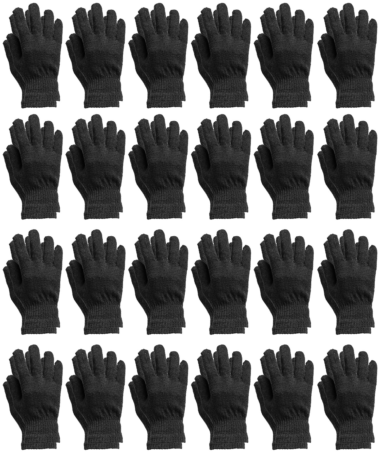 24 PK Wholesale Bulk Winter Gloves Unisex, Bulk Pack Warm Thermal Gloves, Black