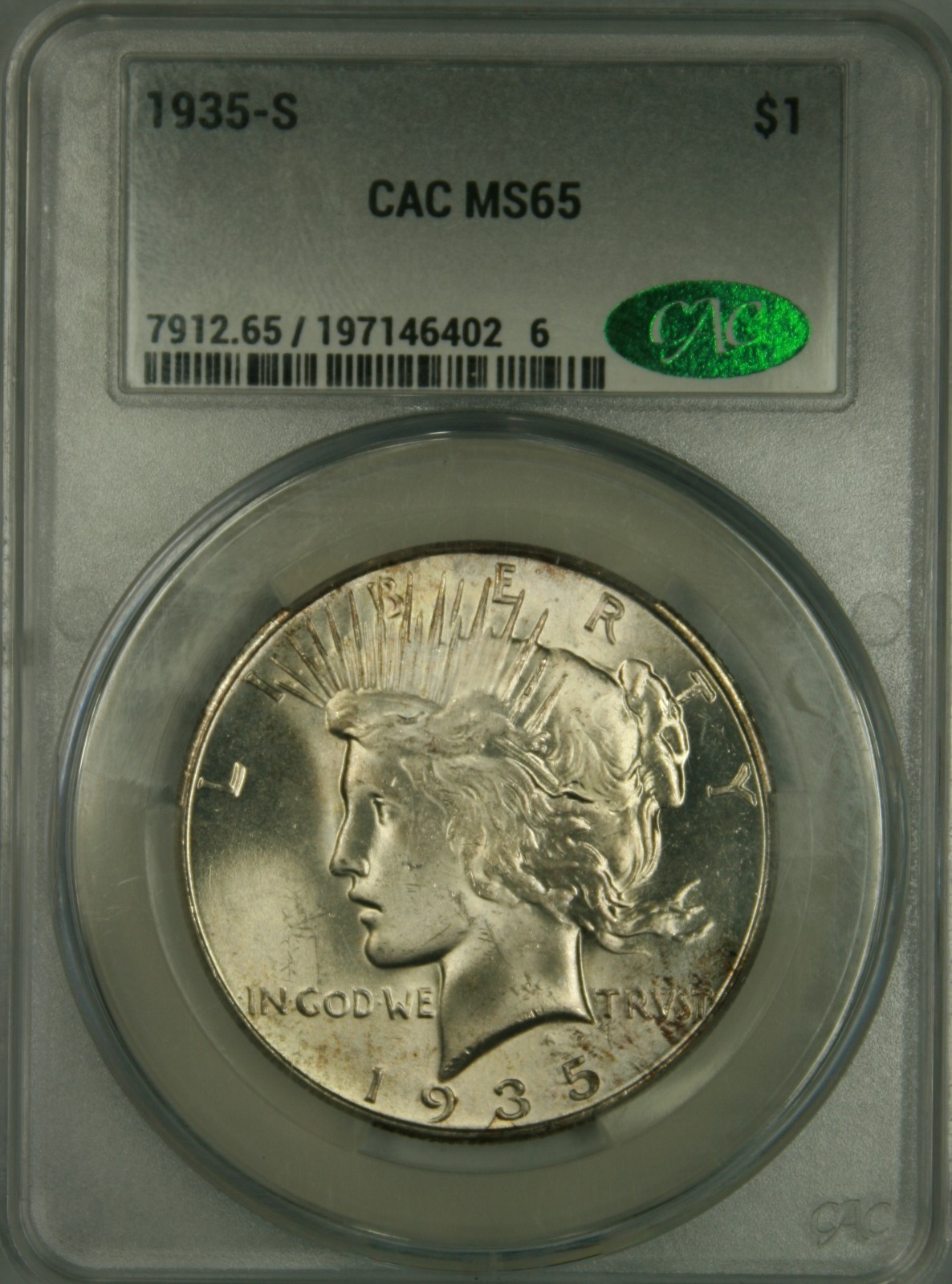 1935-S Peace Dollar CACG MS65