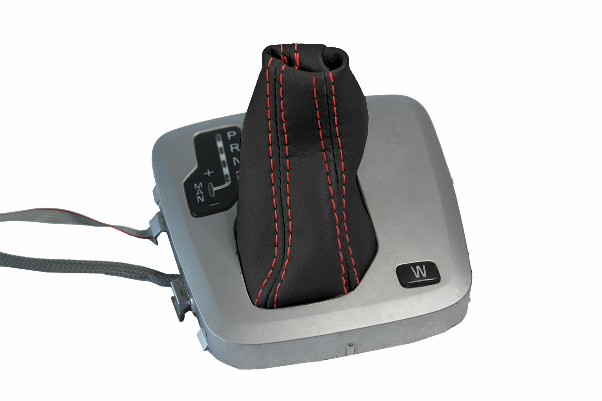 Automatic Shift Boot Cover Leather for Volvo XC90 2003-2014 Black Red Stitch