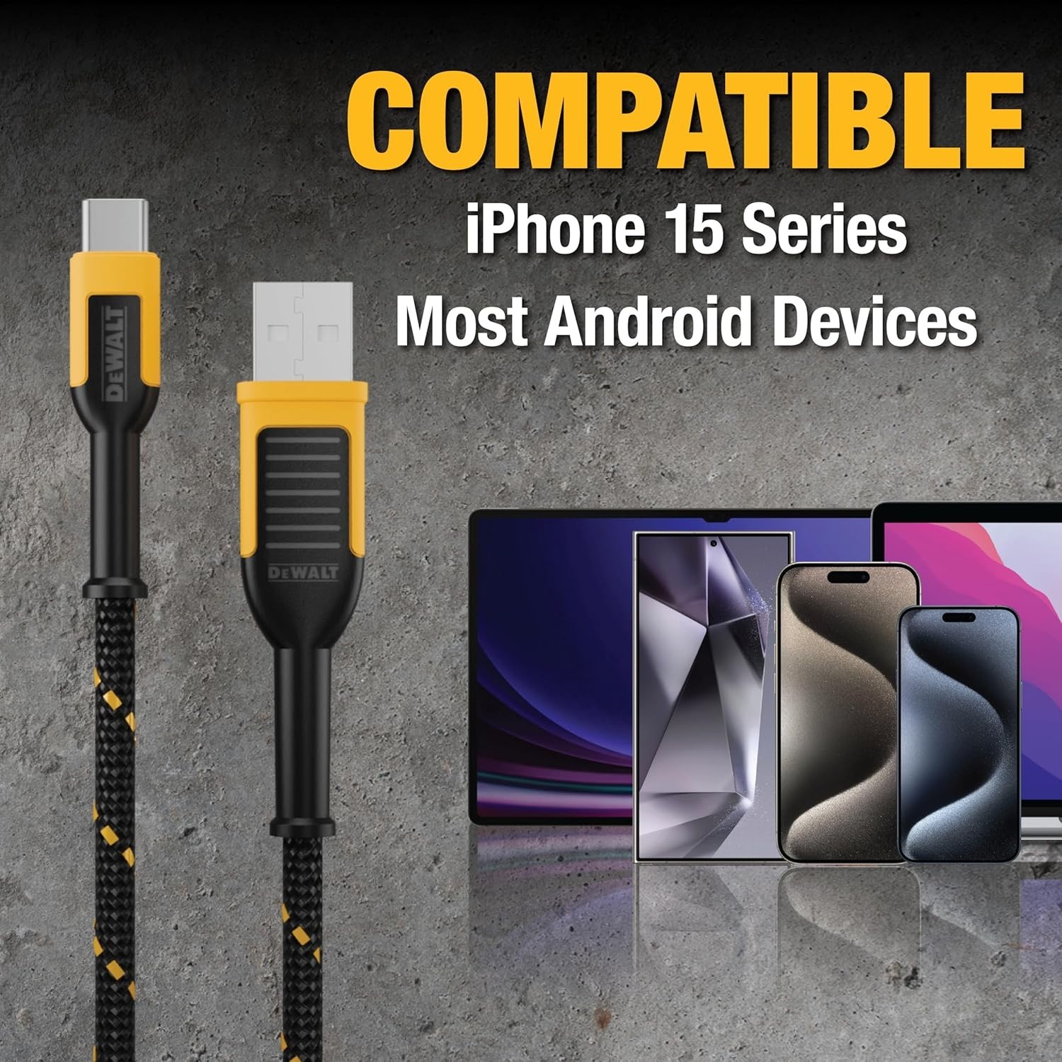 DEWALT USB C Cable, Braided Nylon USB a to Type C Charger Cable Fast Cha