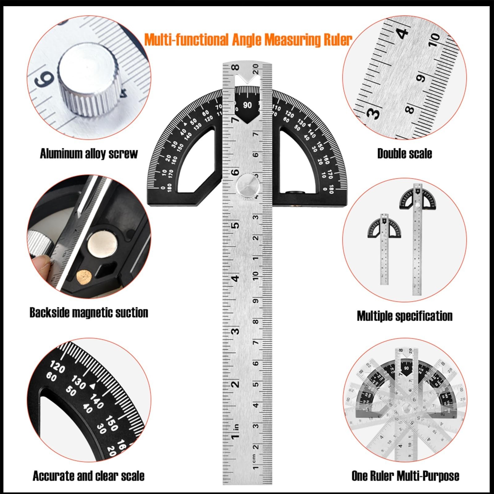 Protractor Angle Finder Carpenter Square Adjustable Aluminum Protractor Squar...
