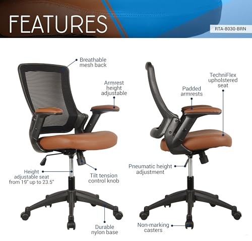 Ergonomic Office Chair with Mesh Back Rest, Height Adjustable with Flip Up