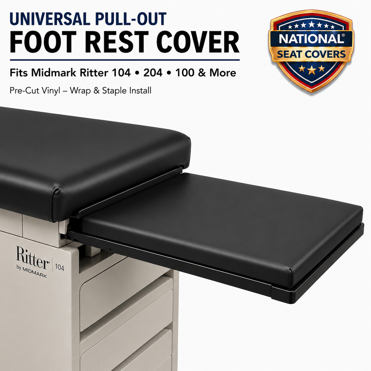 Midmark-Ritter Replacement Pull Out Footrest Vinyl Cover - Staple On Install