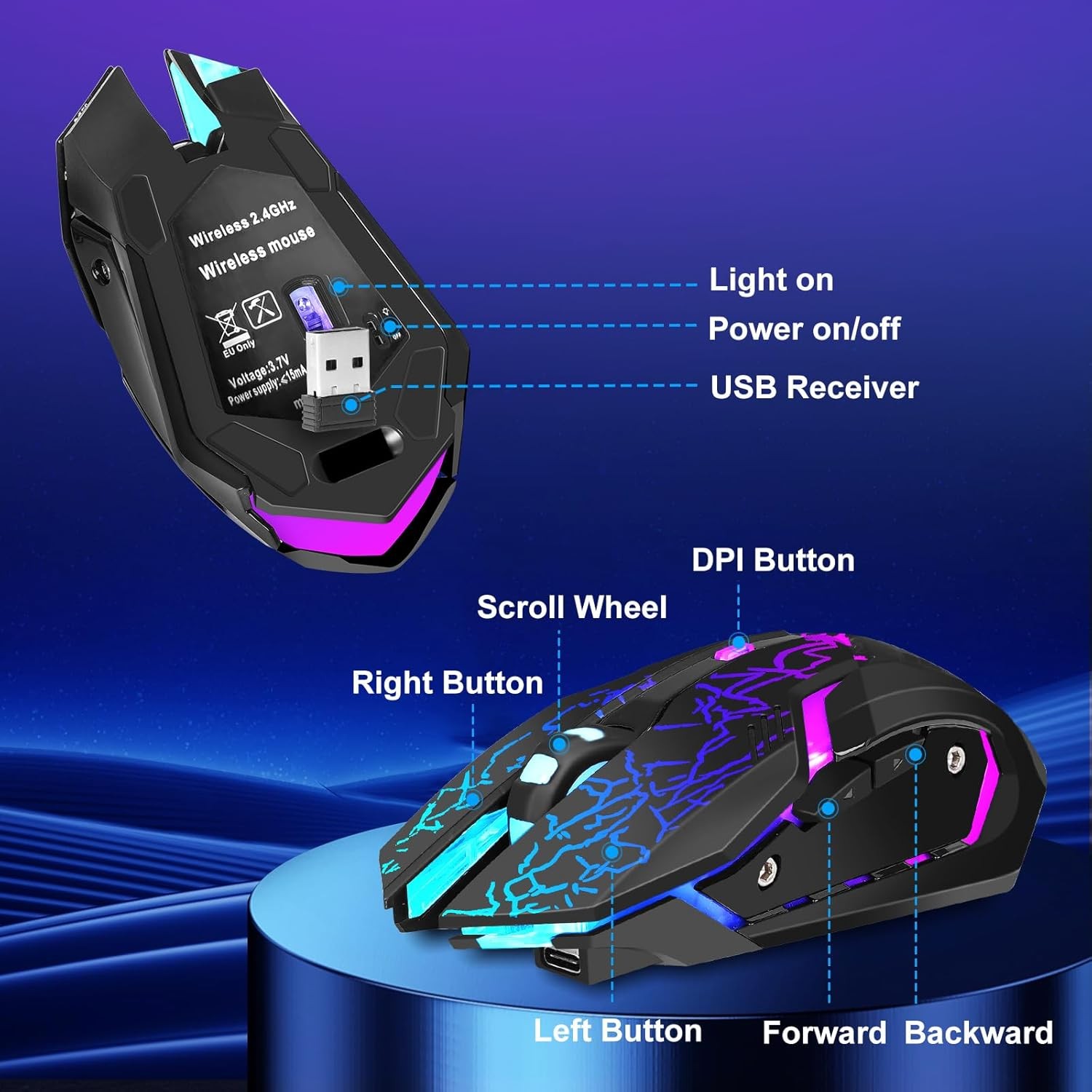 Wireless Gaming Mouse Silent RGB Rechargeable LED Optical USB Mouse