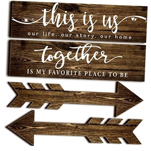 4 Pcs Wooden Arrow Wall Decor This Is Us Our Life Rustic Family Signs Brown