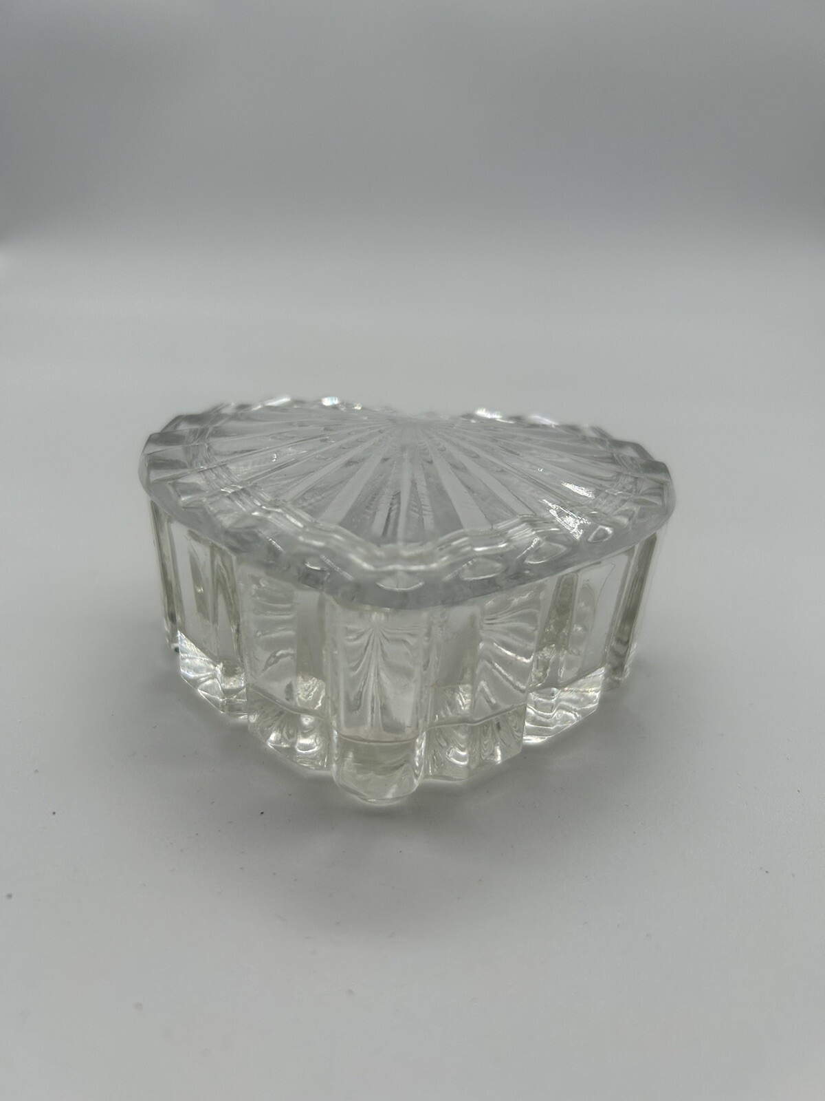 Cut Glass Heart shaped trinket box starburst pattern