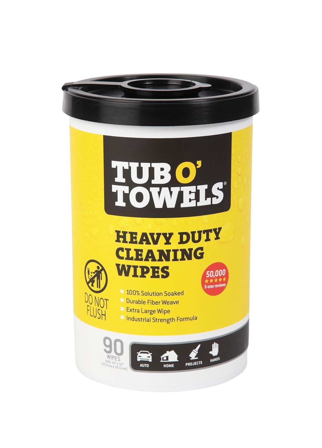 Tub O' Towels Heavy-Duty Multi-Surface Cleaning Wipes – Extra-Large 10" x 12", 9