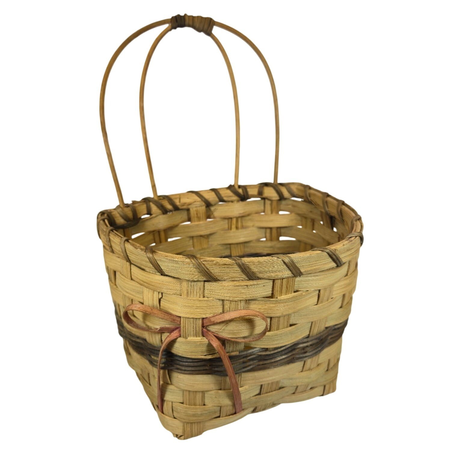 Handcrafted Woven Bow Basket Double Arch Handle Natural Rustic Storage decor
