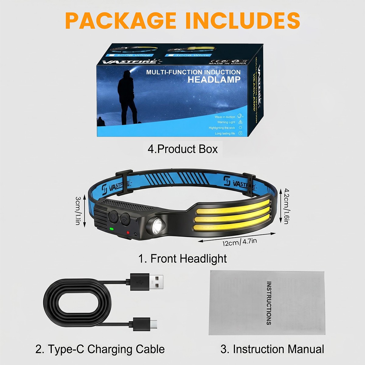 USB Rechargable Sensor Motion Work Light Bar LED Headlamp COB Light For Camping