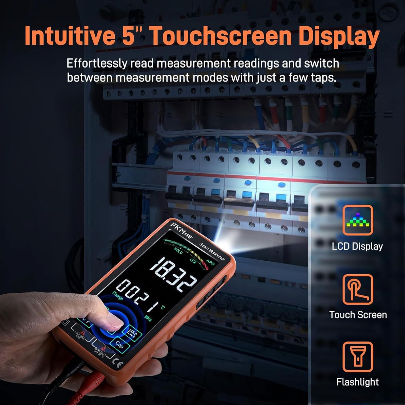 FKM Pro Digital Multimeter Tester,Compact & Rechargeable 6000 Counts, orange