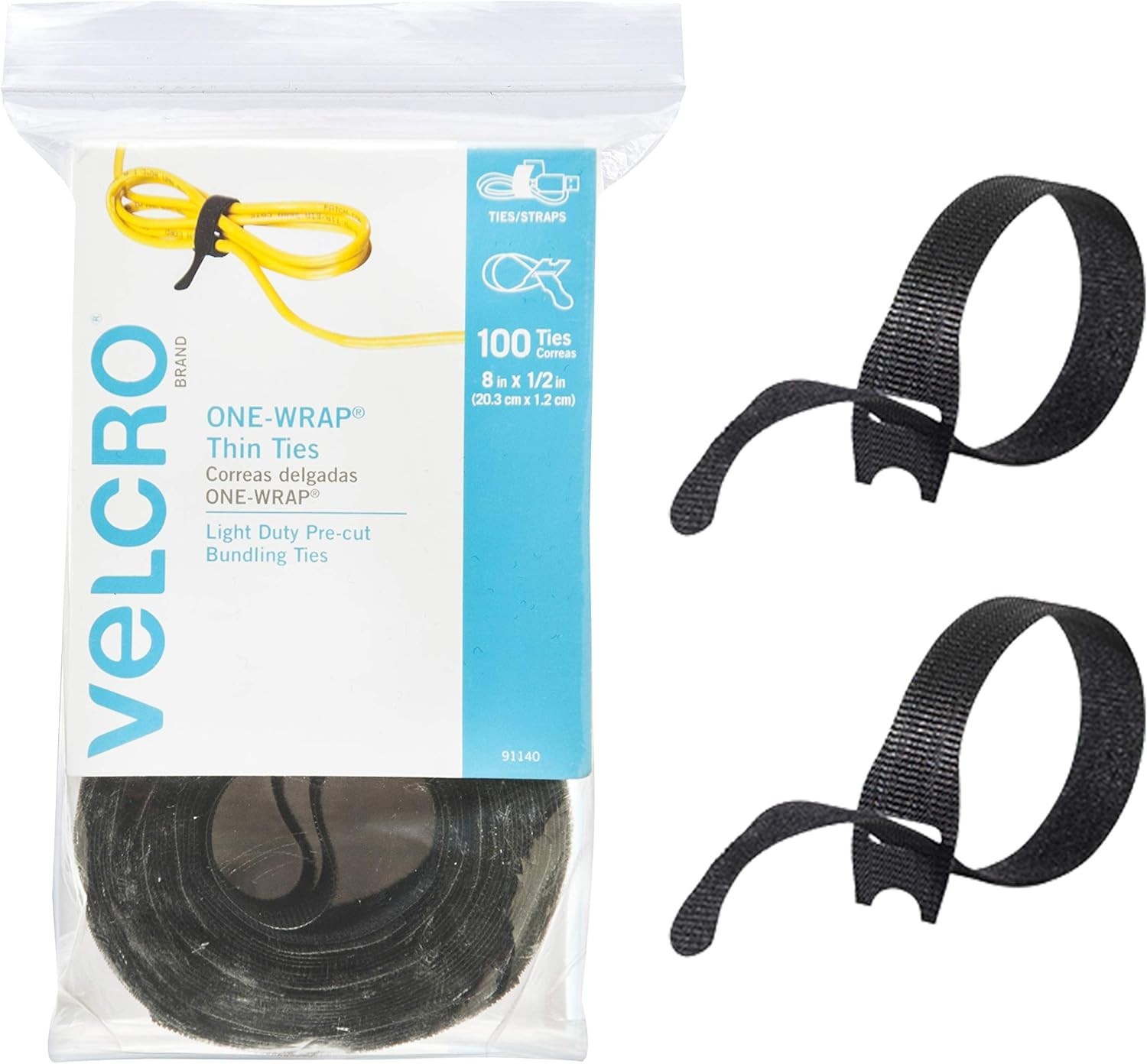 Brand ONE-WRAP Cable Ties, 100Pk, 8 X 1/2" Black Cord Organization Straps